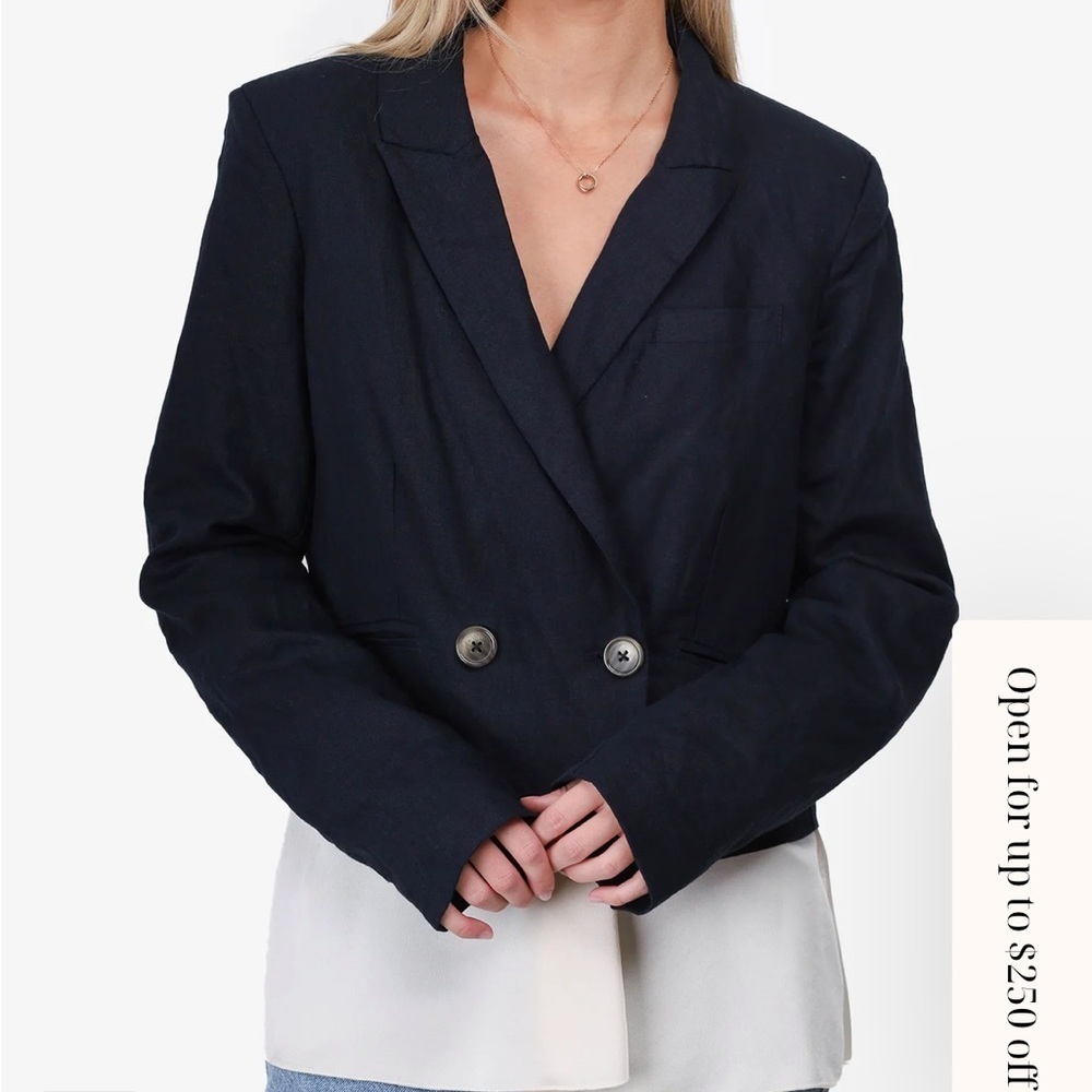 Jason Wu Navy linen blend cropped Blazer size L